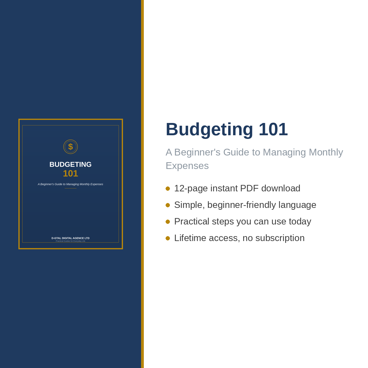 Budgeting 101: A Beginner's Guide to Managing Monthly Expenses (Digital PDF)